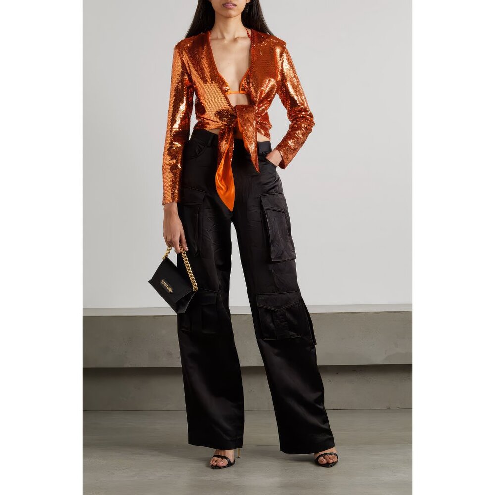 LIKE NEW Tom Ford Tie-front sequined tulle top
